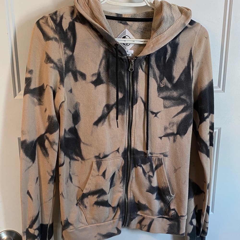 Volcom Tan and Black Tie-Dye Zip Hoodie